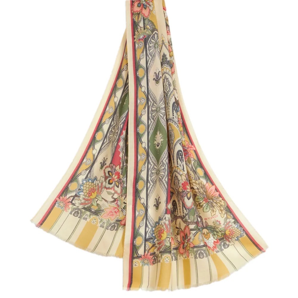 Etro abstract print wool silk blend scarf